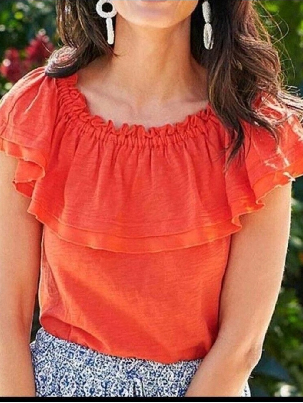 Matilda Jane Everything I See Orange Off Shoulder Ruffle Tunic Top Women's M NWT
